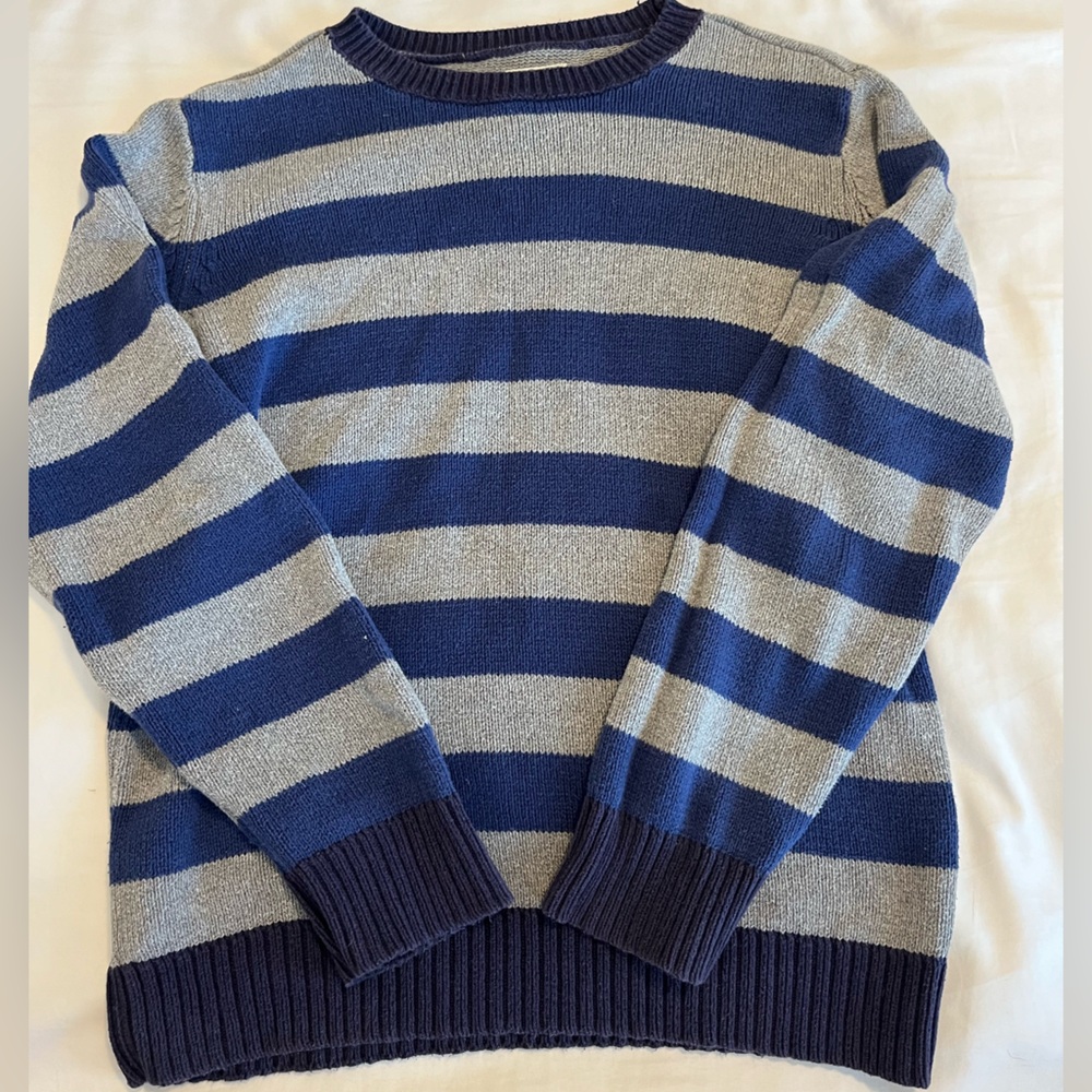 Place est 1989 gray and blue striped sweater
